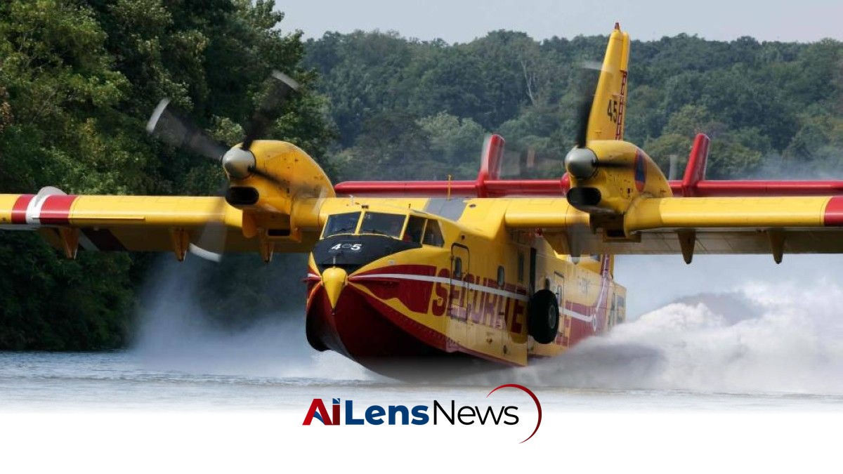 Firefighting Aircraft Battle Blaze in Fontainebleau Forest Near Paris