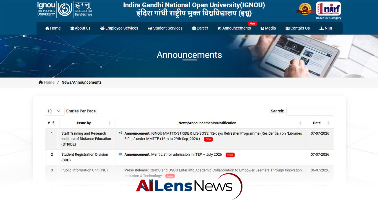 IGNOU Publishes ITEP Merit List 2026 for July Admissions