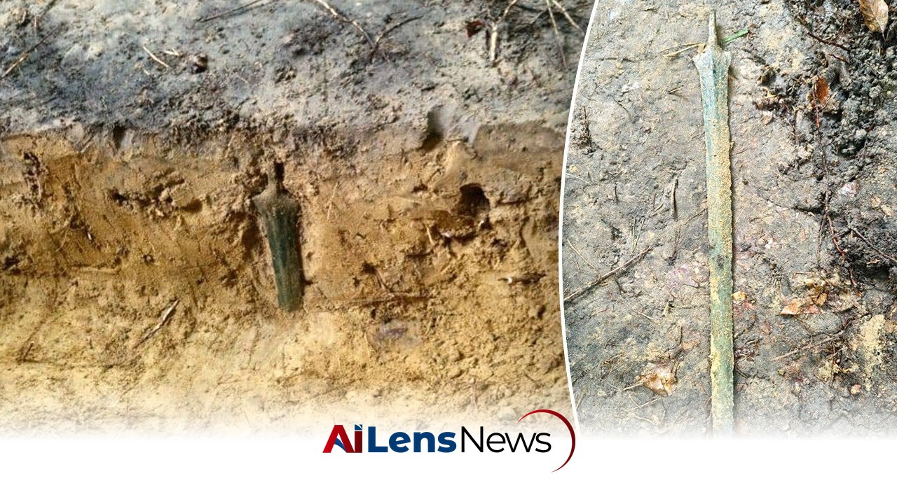 Ancient Bronze Sword Discovered Upright in Polish Forest