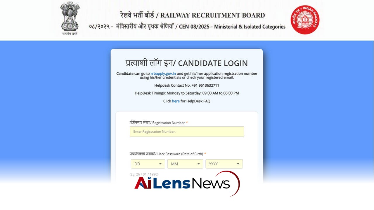 RRB CEN 08/2025 Exam City Slip Released for 311 Ministerial and Isolated Category Posts